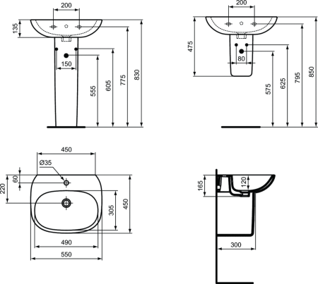 Раковина Ideal Standard Tesi 55 (T352301) тонкий бортик