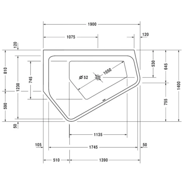 Акриловая ванна 190x140 см L Duravit Paiova 5 700392000000000