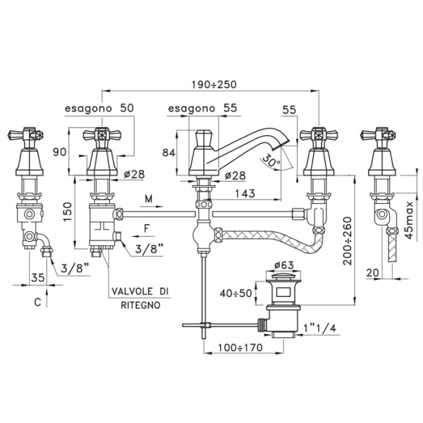 Смеситель для раковины Stella Eccelsa EC 00014 AU00 золото