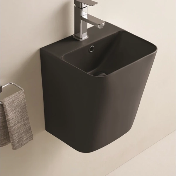 Раковина CeramaLux 500QMB 38x34 см, подвесная, черный матовый