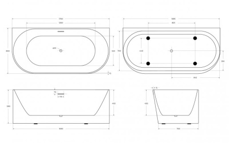 Акриловая ванна BelBagno 170x80 BB412-1700-800-MATT