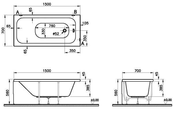 Акриловая ванна Vitra Optimum Neo 150x70 64560001000