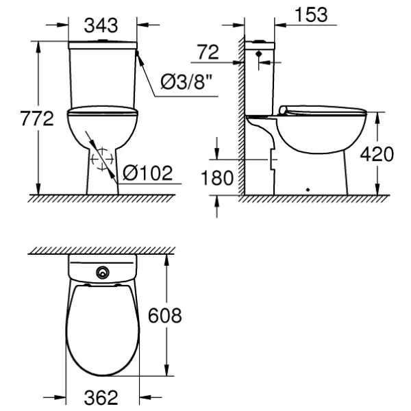 Унитаз-компакт Grohe Bau Ceramic 39347000 безободковый, с сиденьем микролифт, альпийский белый