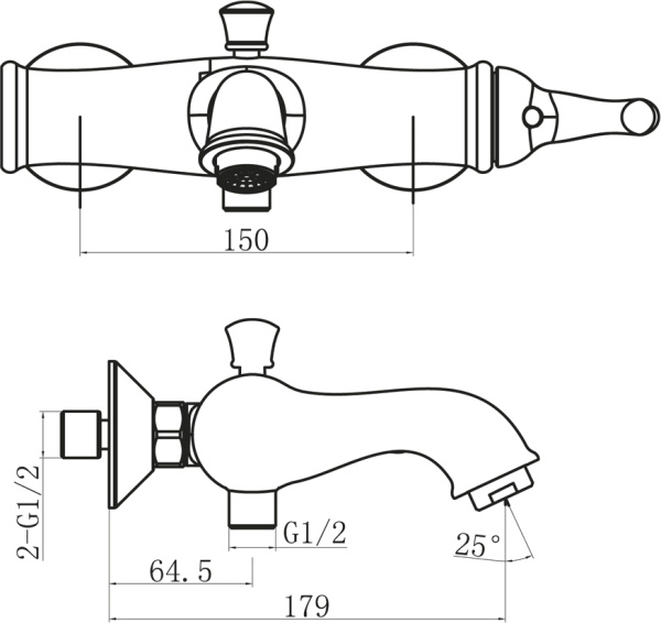Смеситель для ванны и душа BelBagno Tiffany TIF-VASM-CRM
