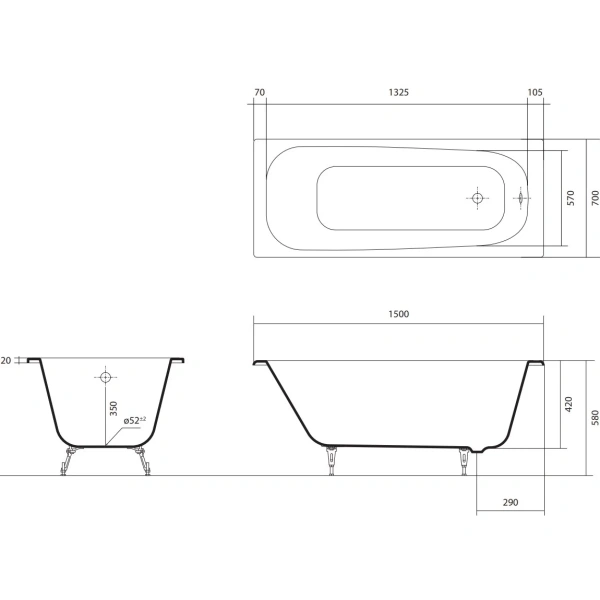 Ванна чугунная Aquatek Сигма AQ8850F-00 150x70 см, белый