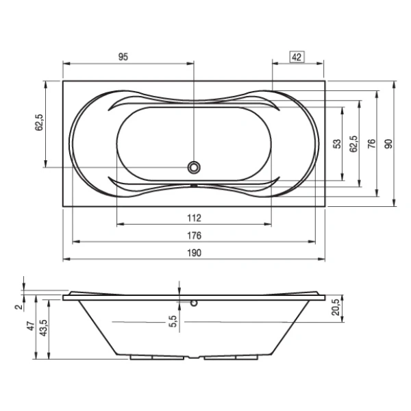 Акриловая ванна 190x90 см Riho Supreme B014001005