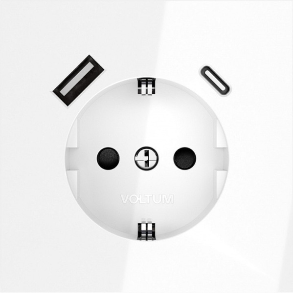 Розетка с заземлением и со шторкой и 2хUSB type A и C без рамки Voltum S70 VLS040501