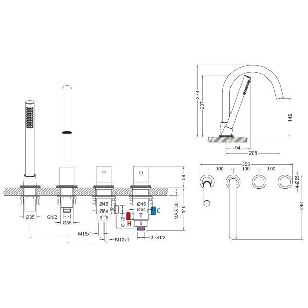 Смеситель для ванны Timo Saona 2330/17Y золото матовое