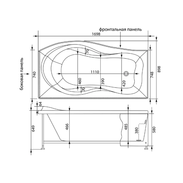 Акриловая ванна 169,8x89,8 см R Aquanet Borneo 00205284
