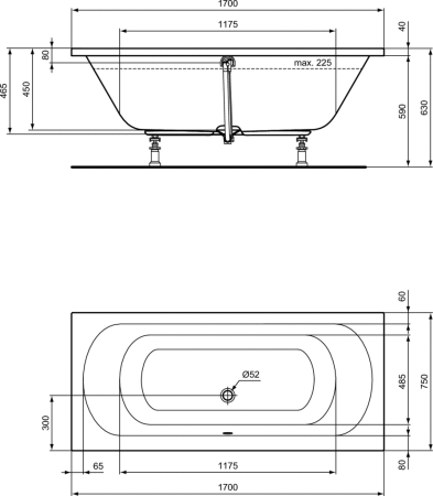 Акриловая ванна Ideal Standard Hot Line Duo 170x75 (K274901)