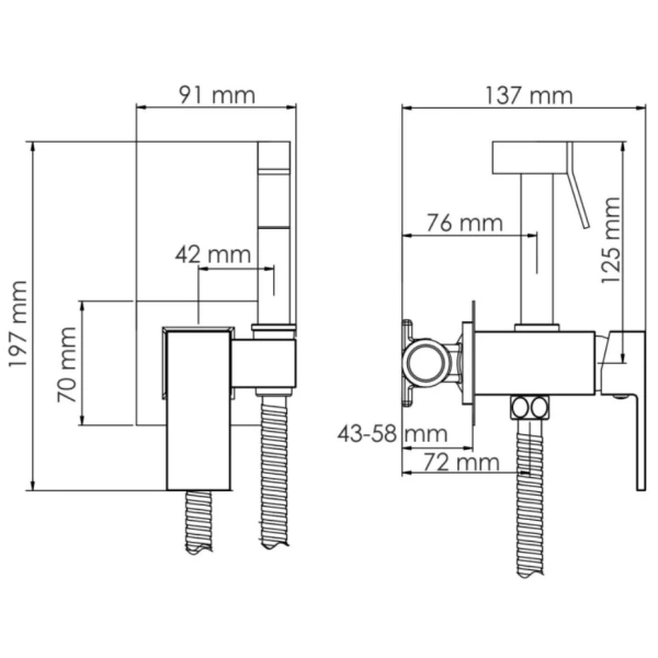 Гигиенический душ WasserKRAFT A71338 со смесителем, никель