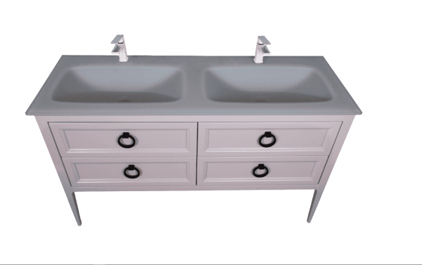 Тумба с двумя раковинами Bagno Piu Vintage 140 розовый матовый/черный