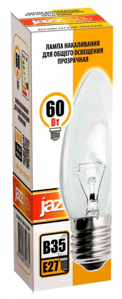 Лампа накаливания Jazzway  E27 60Вт 2700K B35 240V 60W E27 clear