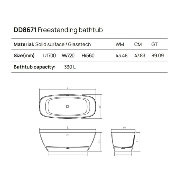 Отдельностоящая ванна Dea Design Edge 170x72x56 DD8671 1700 16 чёрный