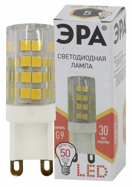 Лампа светодиодная Эра Стандарт G9 5Вт 2700K LED JCD-5W-CER-827-G9