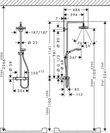 Душевая стойка hansgrohe Croma Select E180 27253400
