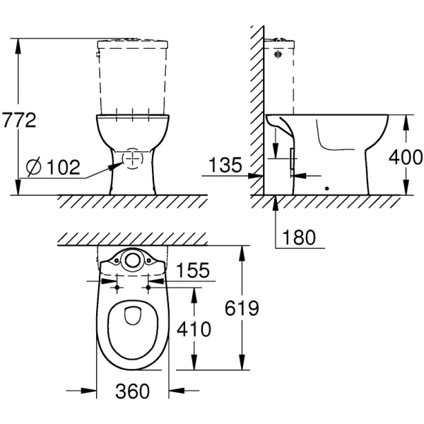 Чаша напольного унитаза Grohe Bau Ceramic 39428000