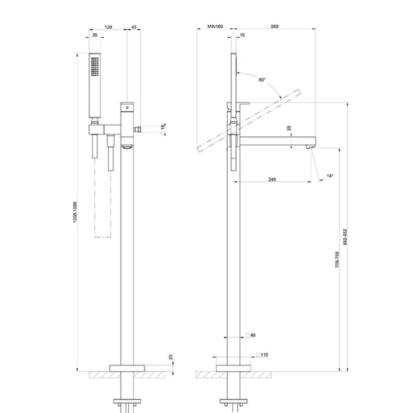 Смеситель для ванны Gessi Rettangolo 24961#299 черный