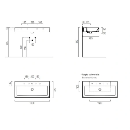 Раковина 100x47 см GSI Kube X 9423111