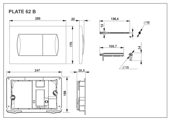 Клавиша смыва для инсталляции Roca Active 62B 8901160B2 хром матовая