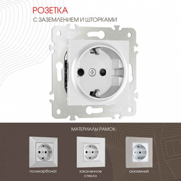 Розетка с заземлением и со шторкой без рамки Arte Milano am-203 203.40-1.silver