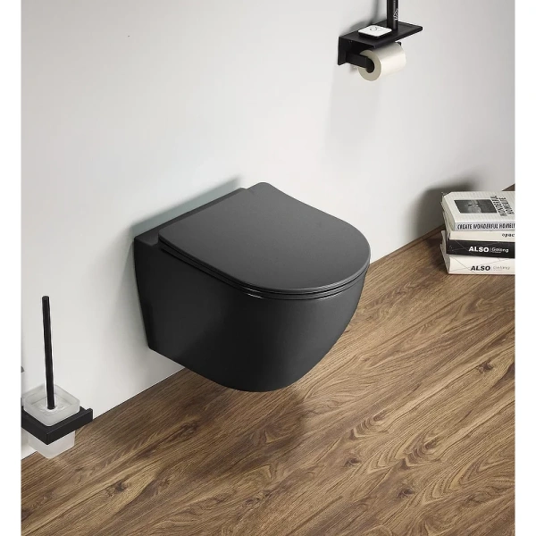 Унитаз подвесной CeramaLux 2197MDH безободковый, с сиденьем микролифт, серый матовый