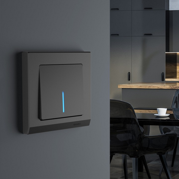 Выключатель одноклавишный с подсветкой без рамки Werkel черный матовый W1110108