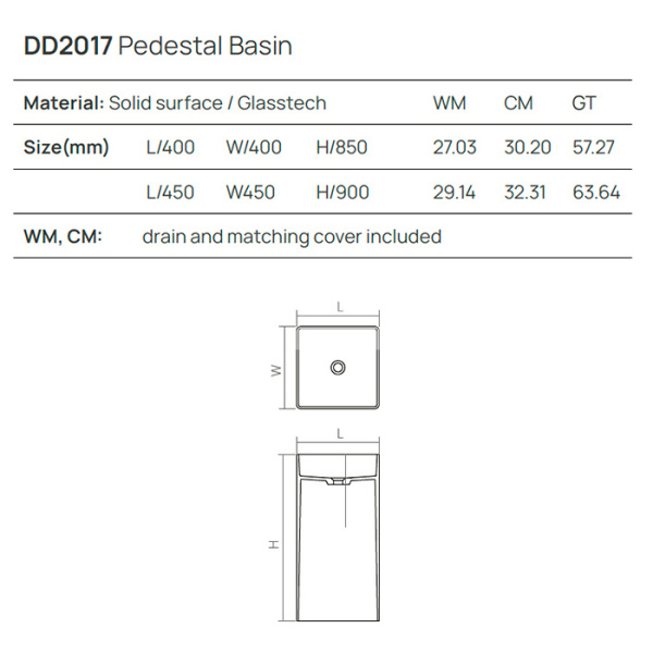 Раковина Dea Design Pedestal Basin 45 DD2017 450 3 серый