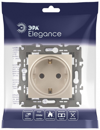 Розетка с заземлением и со шторкой, без рамки Эра Эра Elegance 14-2102-04