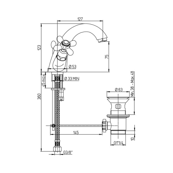 Смеситель для раковины Paini Liberty 17CR243KM