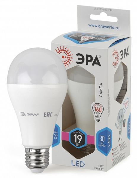 Лампа светодиодная Эра Стандарт E27 19Вт 4000K LED A65-19W-840-E27