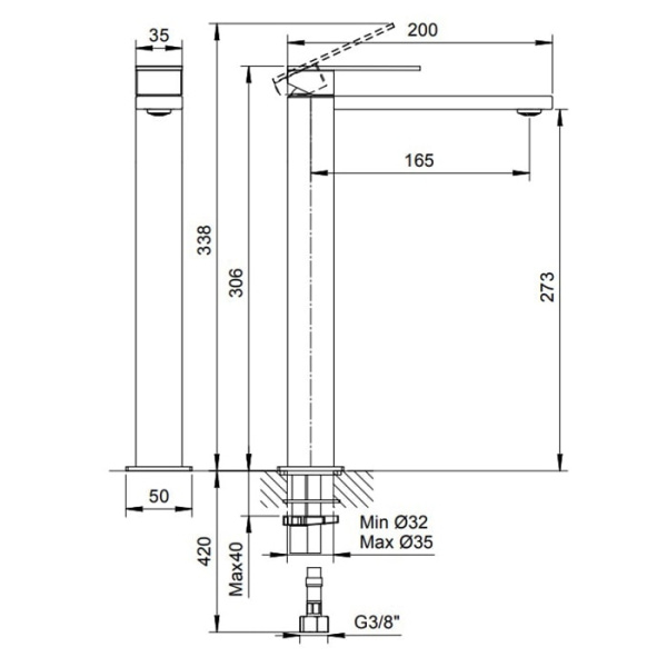Смеситель для раковины Fantini Mint 34 93 F006WF сталь