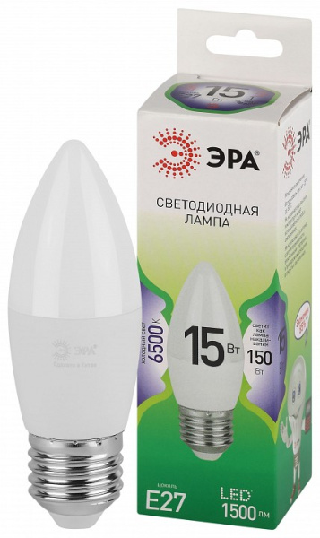 Лампа светодиодная Эра Green Line E27 15Вт 6500K LED B35-15W-865-E27 GL