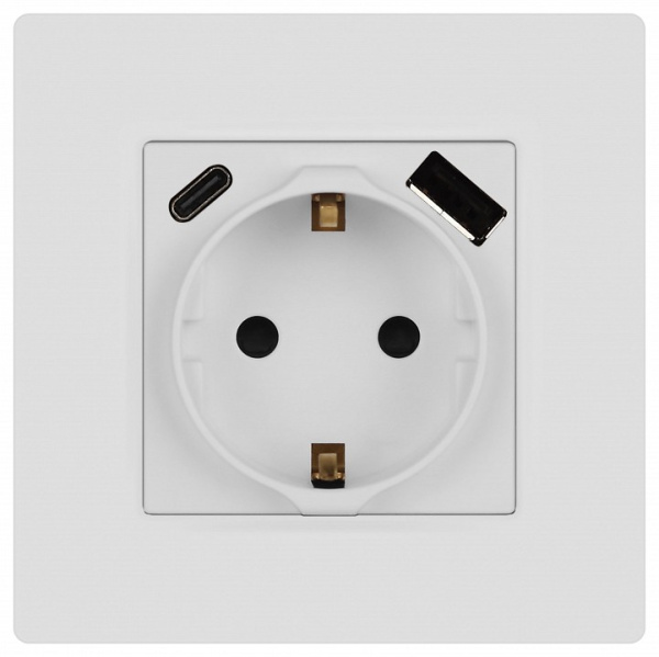Розетка с заземлением и со шторкой и 2хUSB, без рамки Эра Эра 12 12-4108-01М