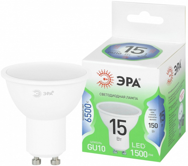Лампа светодиодная Эра  GU10 15Вт 6500K LED MR16-15W-865-GU10 GL