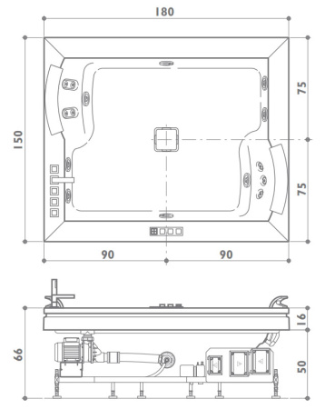 Акриловая ванна Jacuzzi Aura PLUS 180x150 9F43-337A