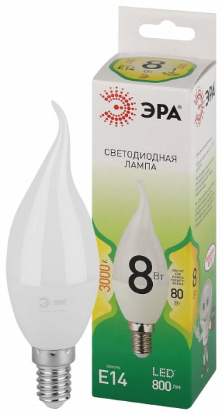Лампа светодиодная Эра Green Line E14 8Вт 3000K LED BXS-8W-830-E14 GL