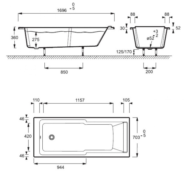 Акриловая ваннаJacob Delafon Odeon Up 170х70 E6D024-00