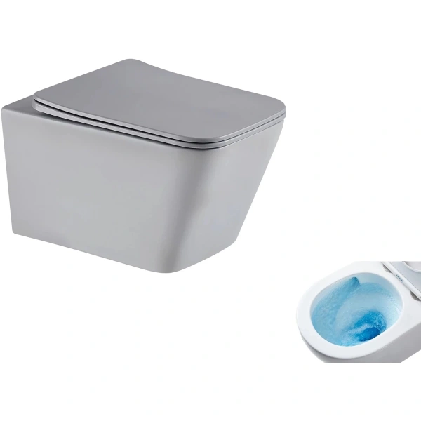 Унитаз подвесной GID Tr2143TF-Lgm безободковый, торнадо, с сиденьем микролифт, серый матовый