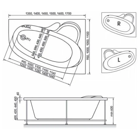 Акриловая ванна Relisan Ariadna 140х110 Гл000000953 белый