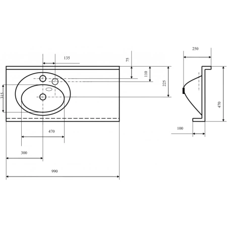 Раковина 99x47 см Акватон Отель 1A70083NOT01R
