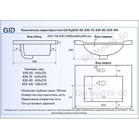 Раковина 100x46 см GID Simple N NYJ839-100