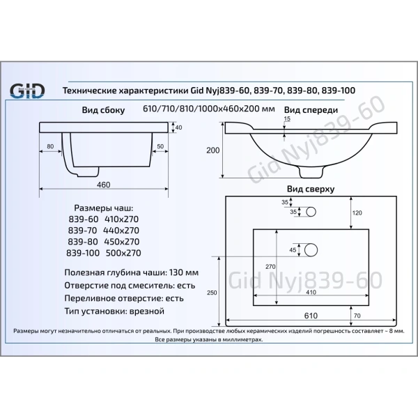 Раковина 100x46 см GID Simple N NYJ839-100