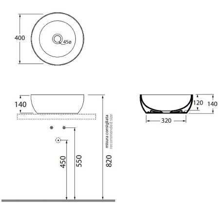 Раковина Azzurra Elegance Circle 40 ELLA040140C0BI/(ECI40 bi)*0