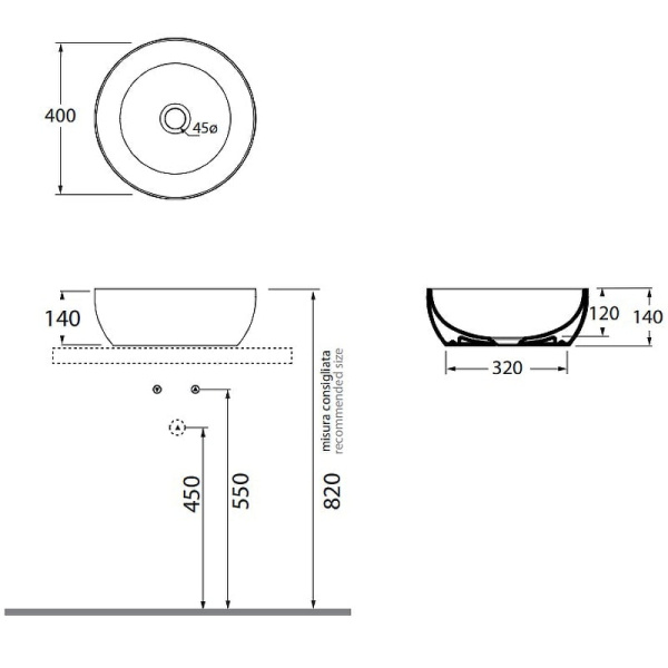 Раковина Azzurra Elegance Circle 40 ELLA040140C0BI/(ECI40 bi)*0