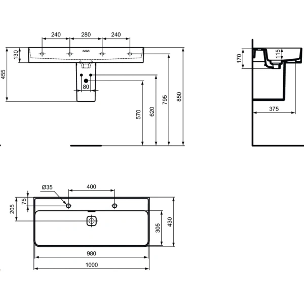 Раковина 100x43 см Ideal Standard Strada II T372401