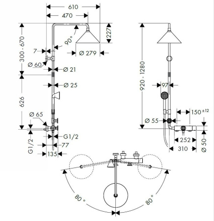 Душевая стойка Axor Front 26020000 с термостатом
