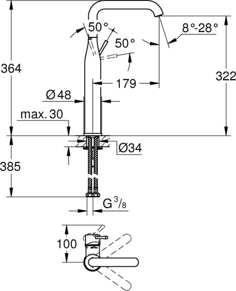 Смеситель для раковины Grohe Essence 32901DC1 суперсталь