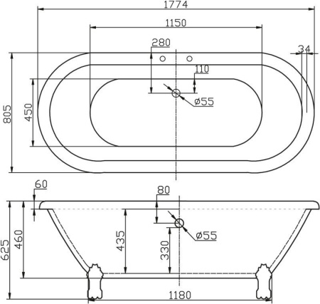 Акриловая ванна BelBagno 177x80x62 BB21