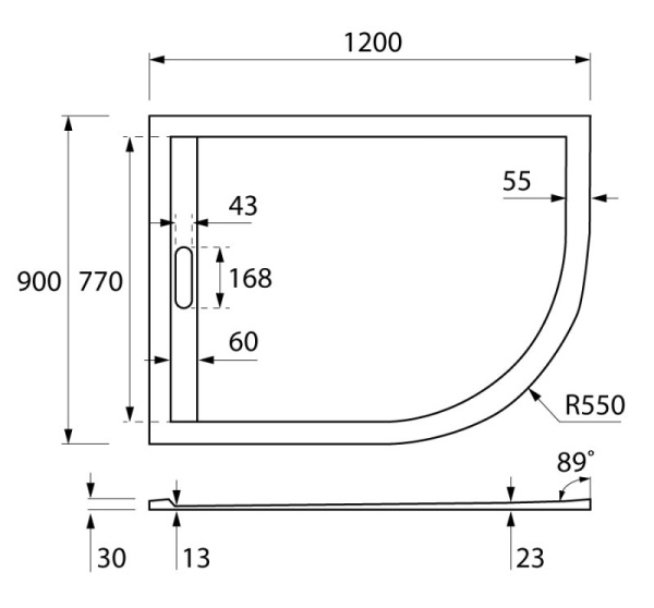 Душевой поддон Cezares TRAY-AS-RH-120/90-550-30-W-L